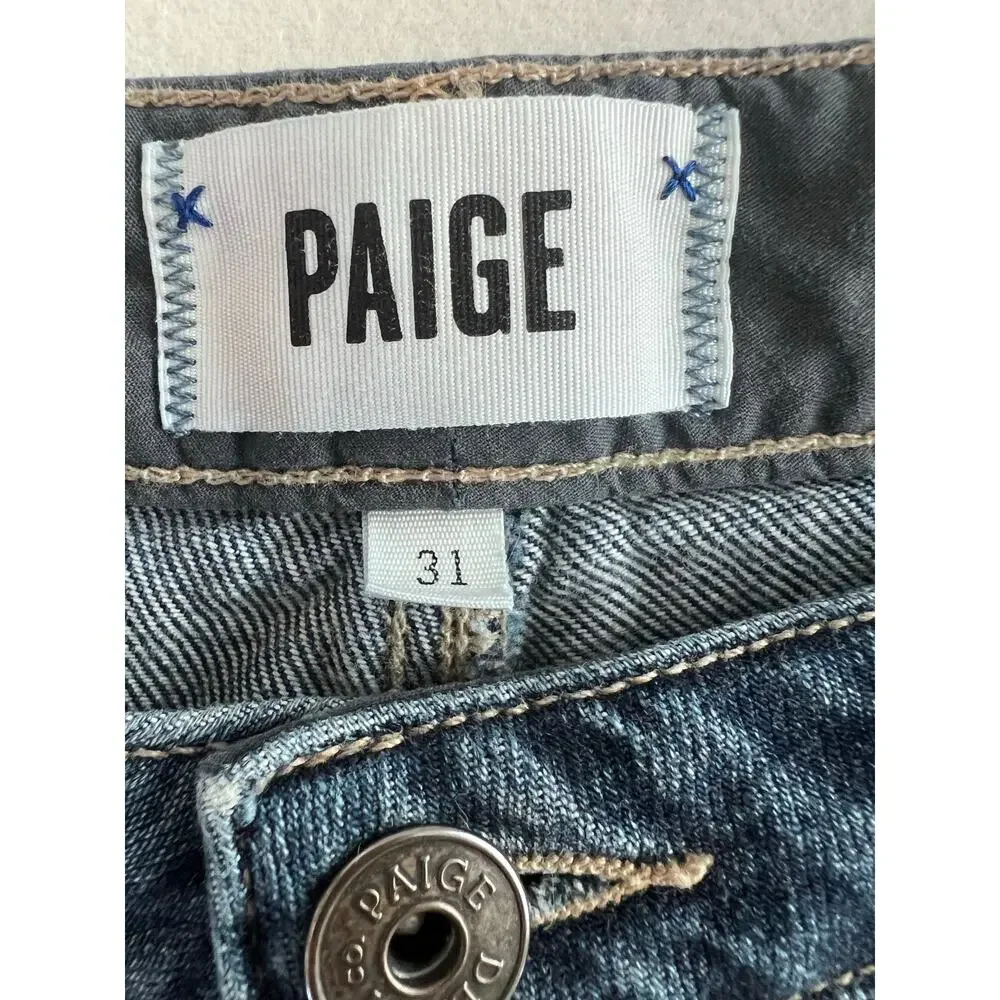 PAIGE Womens 31 Jimmy Distressed Denim Shorts Dark Wash Cuffed Mid Rise